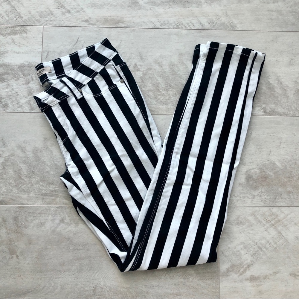 Black & White Striped Skinny Jeans